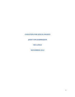 Coalition for Sexual Rights Joint Upr Submission Sri Lanka November 2012