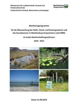 Monitoringprogramme Für Die Überwachung Der Fließ-, Stand- Und Küstengewässer Und Des Grundwassers in Mecklenburg-Vorpommern Nach WRRL