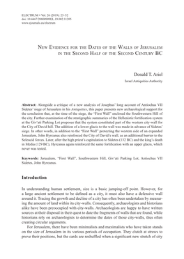 New Evidence for the Dates of the Walls of Jerusalem in the Second Half of the Second Century BC