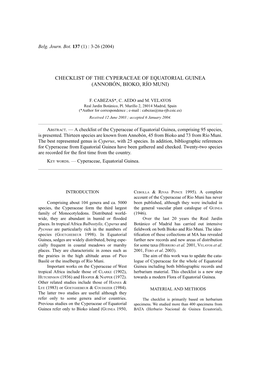 Checklist of the Cyperaceae of Equatorial Guinea (Annobón, Bioko, Río Muni)