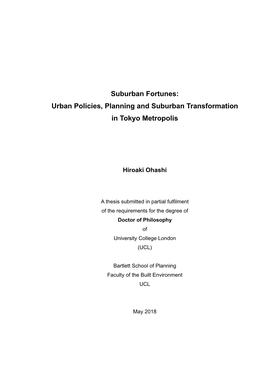 Urban Policies, Planning and Suburban Transformation in Tokyo Metropolis