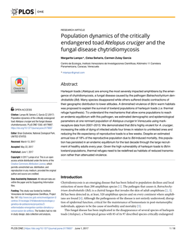 Population Dynamics of the Critically Endangered Toad Atelopus Cruciger and the Fungal Disease Chytridiomycosis