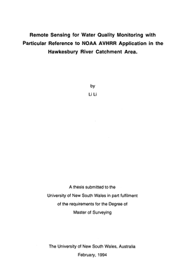 Remote Sensing for Water Quality Monitoring with Particular Reference to NOAA AVHRR Application in the Hawkesbury River Catchment Area