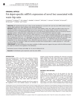 Fat Depot-Specific Mrna Expression of Novel Loci Associated