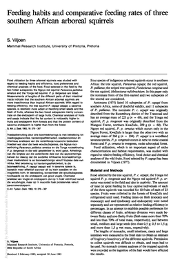 Feeding Habits and Comparative Feeding Rates of Three Southern African Arboreal Squirrels S