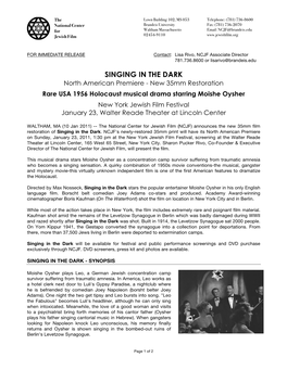 Singing in the Dark US Premiere Press Release Jan14