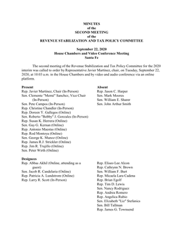 MINUTES of the SECOND MEETING of the REVENUE STABILIZATION and TAX POLICY COMMITTEE