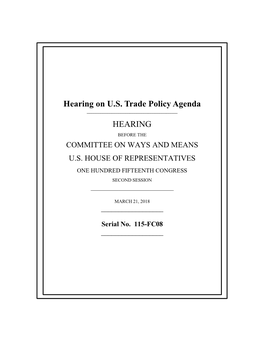 Hearing on U.S. Trade Policy Agenda HEARING