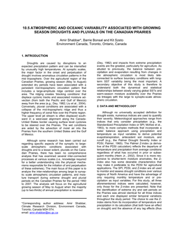 10.5 Atmospheric and Oceanic Variability Associated with Growing Season Droughts and Pluvials on the Canadian Prairies