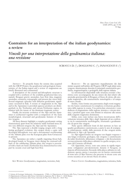 Contraints for an Interpretation of the Italian Geodynamics: a Review Vincoli Per Una Interpretazione Della Geodinamica Italiana: Una Revisione