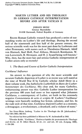 Martin Luther and His Theology in German Catholic Interpretation Before and After Vatican I1