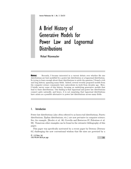 A Brief History of Generative Models for Power Law and Lognormal Distributions Michael Mitzenmacher