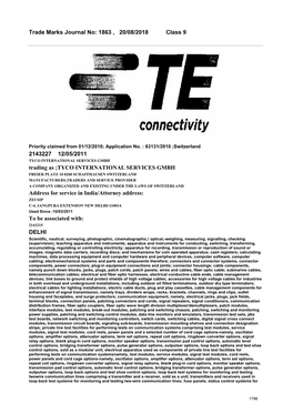 Trade Marks Journal No: 1863 , 20/08/2018 Class 9