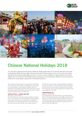 Chinese National Holidays 2018