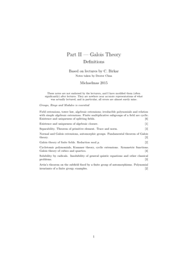 Galois Theory Deﬁnitions