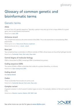 IDT Glossary of Common Genetic and Bioinformatic Terms