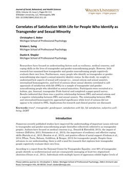 Correlates of Satisfaction with Life for People Who Identify As Transgender and Sexual Minority