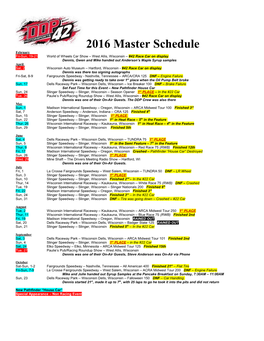 DDP's 2016 Race Schedule