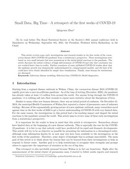 Small Data, Big Time—A Retrospect of the First Weeks of COVID-19