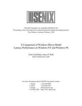 A Comparison of Windows Driver Model Latency Performance on Windows NT and Windows 98