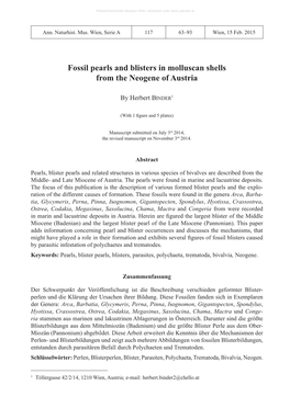 Fossil Pearls and Blisters in Molluscan Shells from the Neogene of Austria