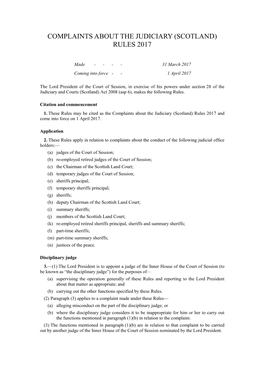 Complaints About the Judiciary (Scotland) Rules 2017