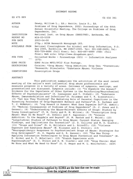 Problems of Drug Dependence, 2002: Proceedings of the 64Th Annual Scientific Meeting, the College on Problems of Drug Dependence, Inc