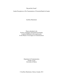 Insider Perceptions on the Transmutation of Terrestrial Radio in Canada