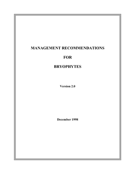 Management Recommendations for Bryophytes