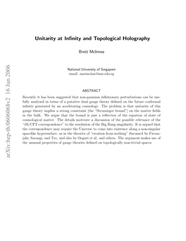 Unitarity at Infinity and Topological Holography