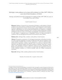 Ideología Y Redes Políticas En Los Inicios Del Socialismo En Chile (1897-1900): Los Casos De La Unión Socialista Y El Pueblo, Izquierdas, 49, Abril 2020:663-683