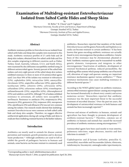 Examination of Multidrug-Resistant Enterobacteriaceae Isolated from Salted Cattle Hides and Sheep Skins by M