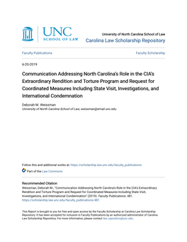 Communication Addressing North Carolina's Role in the CIA's