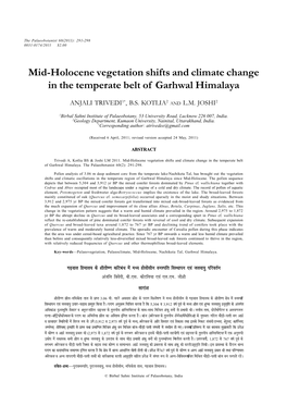 Mid-Holocene Vegetation Shifts and Climate Change in the Temperate Belt of Garhwal Himalaya