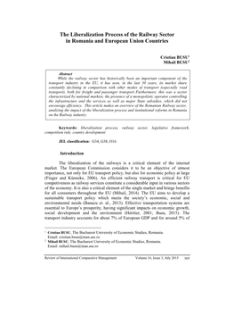 The Liberalization Process of the Railway Sector in Romania and European Union Countries