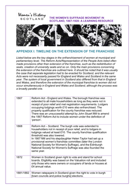 Appendix I: Timeline on the Extension of the Franchise