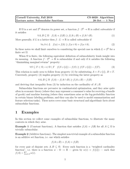 Lecture Notes: Submodular Functions 28 Oct — 1 Nov