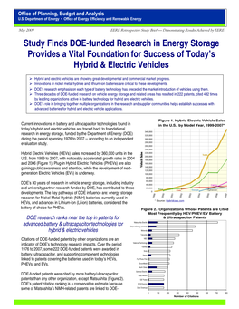 Study Finds DOE-Funded Research in Energy Storage Provides a Vital Foundation for Success of Today's Hybrid and Electric