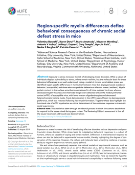 Region-Specific Myelin Differences Define Behavioral Consequences Of