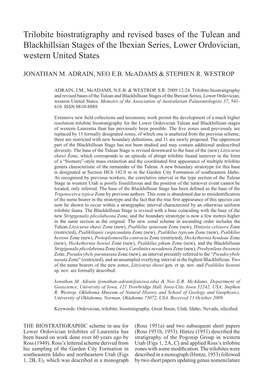 Trilobite Biostratigraphy and Revised Bases of the Tulean and Blackhillsian Stages of the Ibexian Series, Lower Ordovician, Western United States