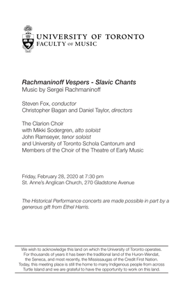 Rachmaninoff Vespers - Slavic Chants Music by Sergei Rachmaninoff