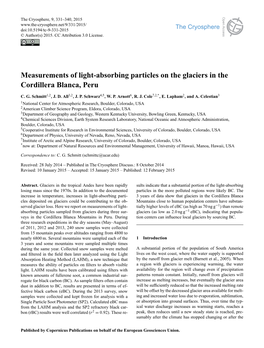 Measurements of Light-Absorbing Particles on the Glaciers in the Cordillera Blanca, Peru