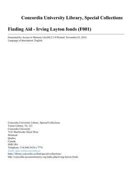 Irving Layton Fonds (F001)