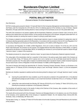 POSTAL BALLOT NOTICE (Pursuant to Section 110 of the Companies Act, 2013)