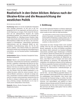 Realistisch in Den Osten Blicken: Belarus Nach Der Ukraine-Krise Und Die Neuausrichtung Der Westlichen Politik