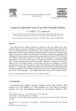 Longevity Determines Sizes of an Adult Intertidal Barnacle