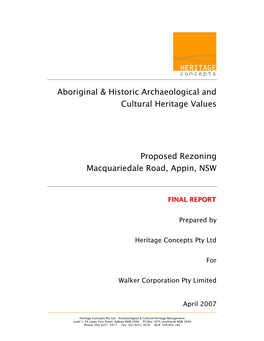 Aboriginal & Historic Archaeological and Cultural Heritage Values