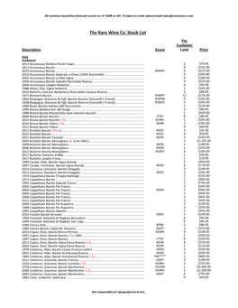 The Rare Wine Co. Stock List