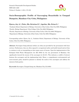 Socio-Demographic Profile of Scavenging Households in Umapad Dumpsite, Mandaue City Cebu, Philippines