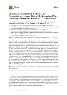 Chemical Constituents of the Leaves of Campanula Takesimana (Korean Bellﬂower) and Their Inhibitory Eﬀects on LPS-Induced PGE2 Production